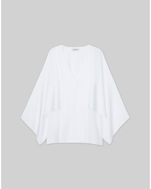Lafayette 148 New York White Satin Kimono Sleeve Blouse