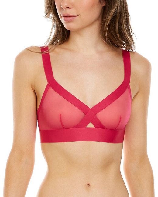 Dkny Synthetic Sheers Wirefree Soft Cup Bra In Red Lyst