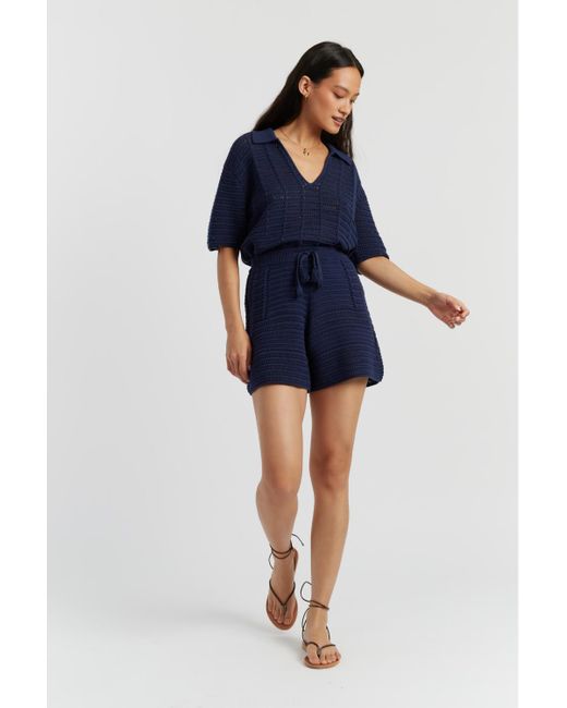 Chinti & Parker Blue Cotton Crochet Shorts