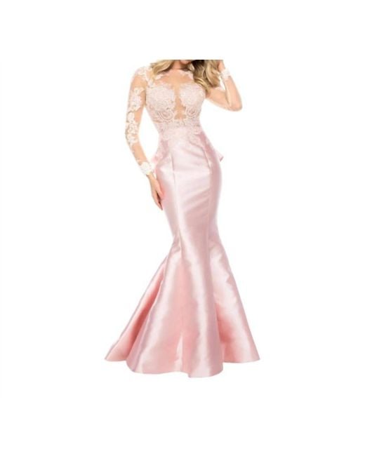 Sherri Hill Women's Pink Long Sleeve Lace Satin Dress - hulwithkids.com