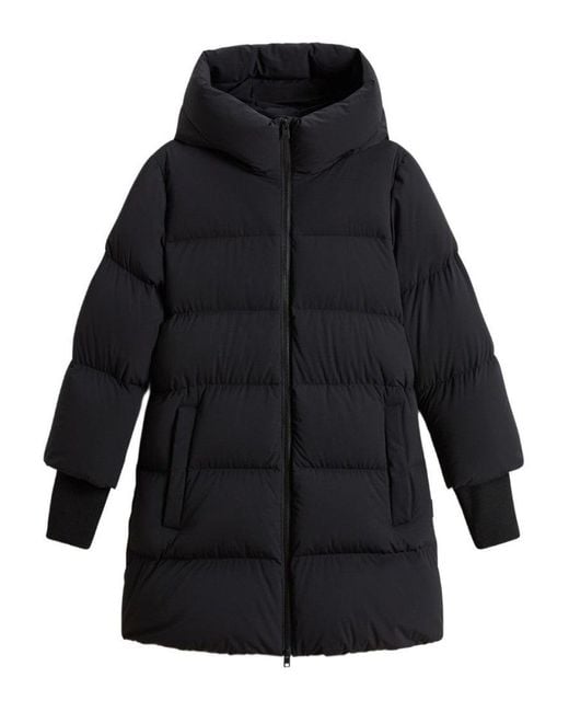 Woolrich Black Tailored Coat With Traditional Collar