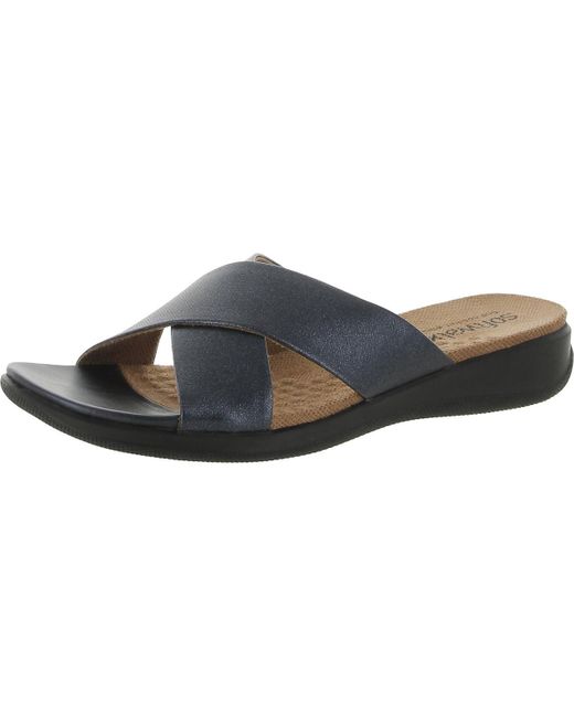 Softwalk® Blue Tillman Leather Cross Strap Slide Sandals