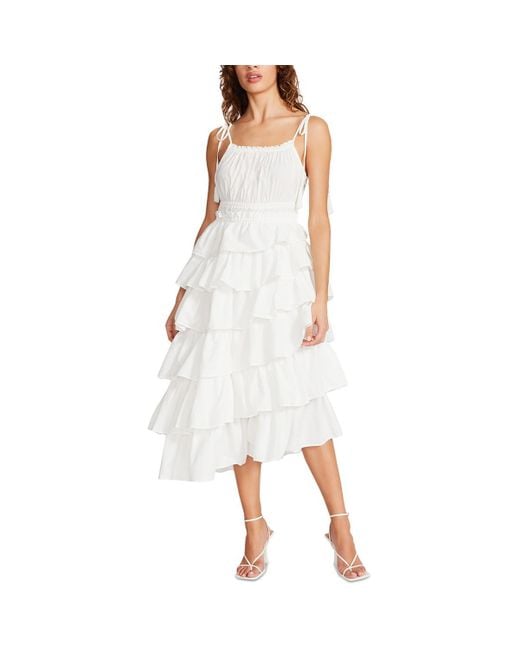 Steve Madden White Tiered Tassel Midi Dress