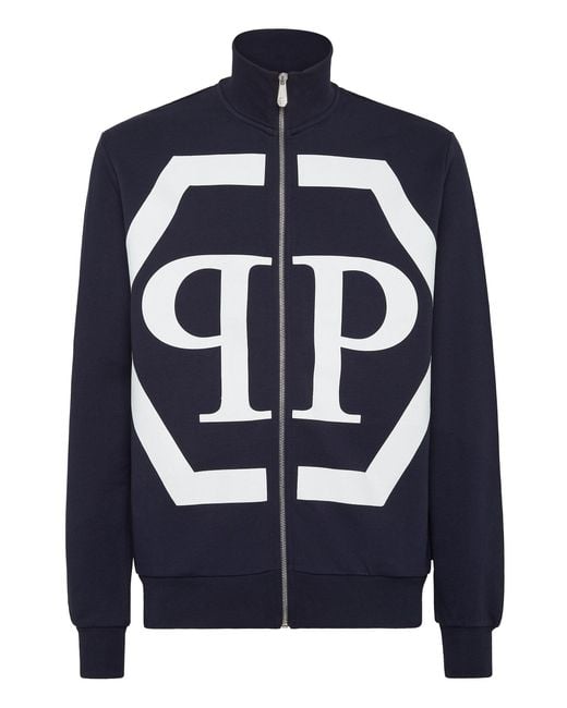 Philipp Plein Blue Jogging Jacket Hexagon for men