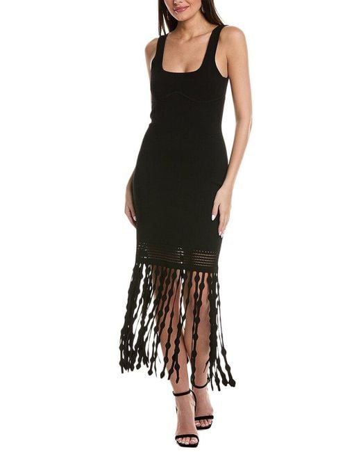 Jonathan Simkhai Black Signa Lattice Fringe Midi Dress
