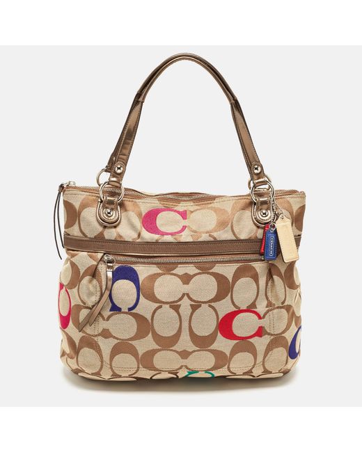 COACH Brown Bronze/ Signature Canvas And Patent Leather Poppy Tote