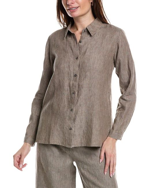 Eileen Fisher Brown Petite Linen Shirt