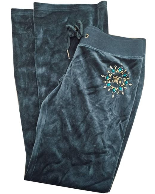 Juicy Couture Blue Pine Traditional Bling Track Velour Pants