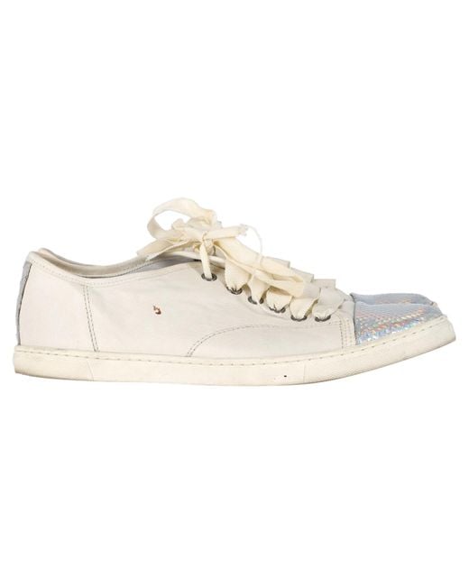 Lanvin White Snakeskin-Effect Cap Toe Sneakers