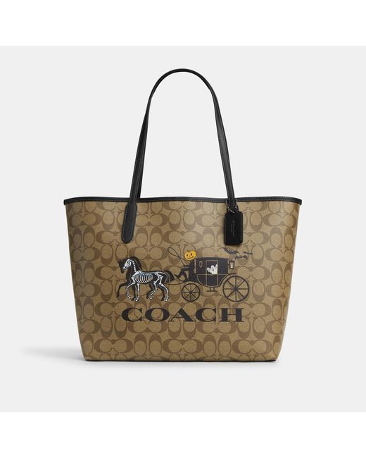 Coach Outlet City Tote In Signature Canvas With Halloween Horse And  Carriage in Brown | Lyst
