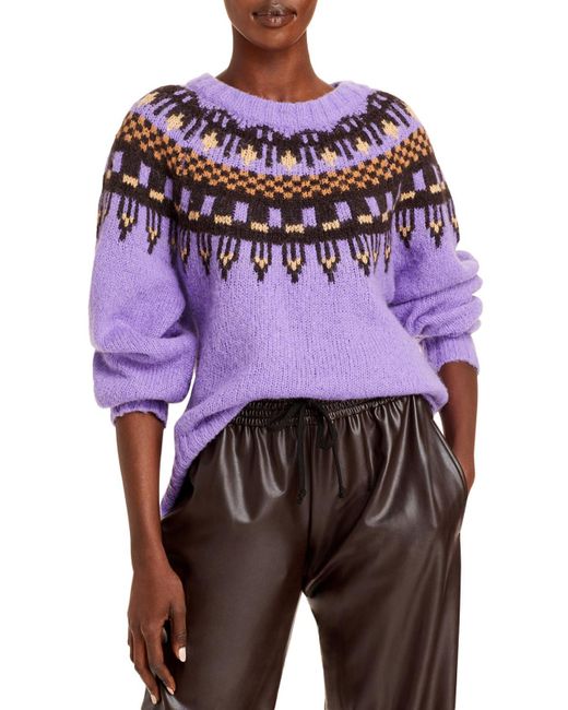 A.L.C. Purple Oakley Wool Blend Printed Pullover Sweater
