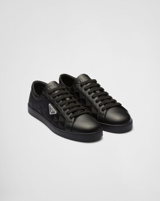 Prada Black Leather And Re-nylon Sneakers ' Symbole Motif Pattern' for men