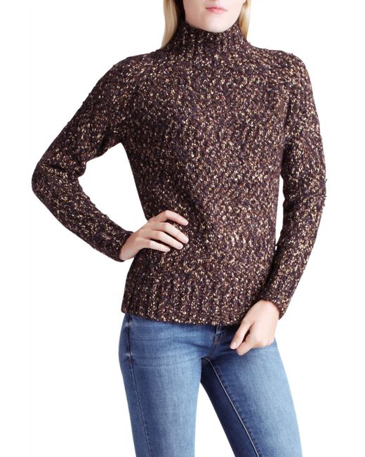 Kensie Red Twisted Slub Boucle Long Sleeve Mock Neck Sweater