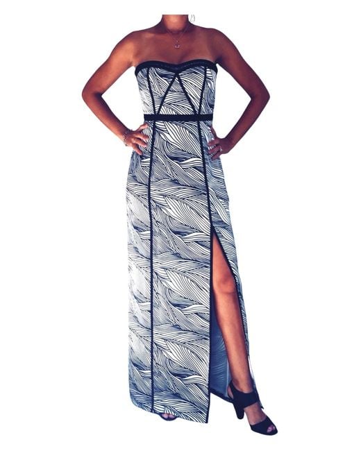 BCBGMAXAZRIA Elin Maxi Striped Bustier Dress in Blue | Lyst