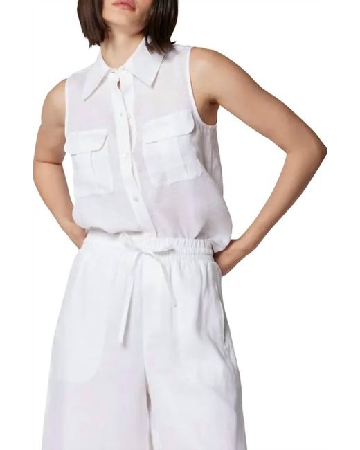 Equipment White Camila Sleeveless Linen Button-up Shirt
