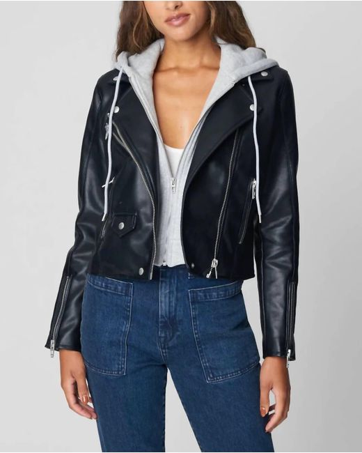 Blank NYC Blue Whirlwind Hooded Leather Jacket
