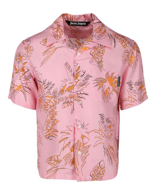 Palm Angels Pink Abstract Palms Bowling Shirt for men