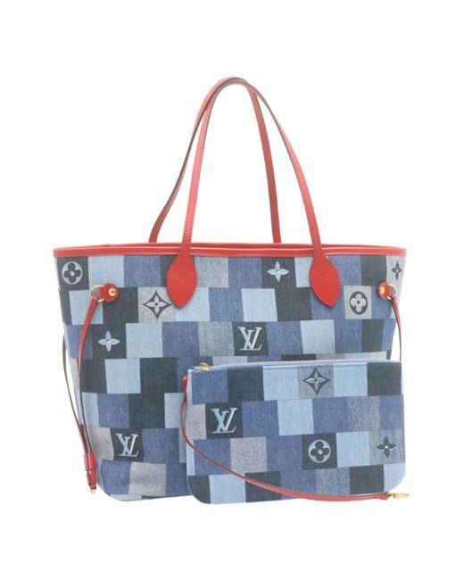 Louis Vuitton Blue Monogram Denim Neverfull Mm Tote Bag N41605 Lv Auth 22325a
