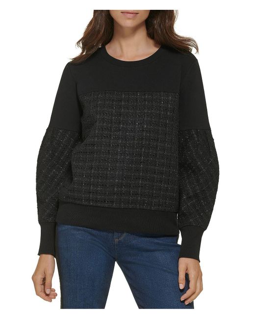 Karl Lagerfeld Black Tweed Metallic Pullover Sweater