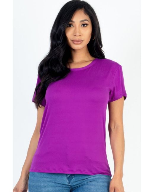 TRUEDAMES Purple Fashnzfab Basic Short Sleeve T-Shirt