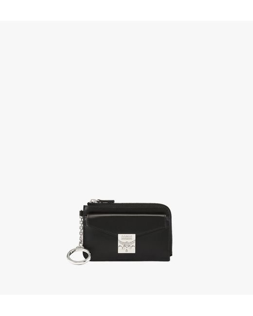 MCM Black Tracy Zip Card Case In Spanish Leather
