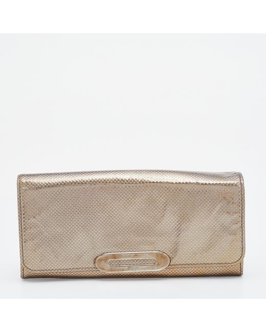 Tod's Natural Metallic Gold Textured Leather Continental Wallet