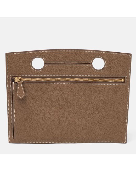 Hermès Brown Etoupe Togo Leather Backpocket Pouch