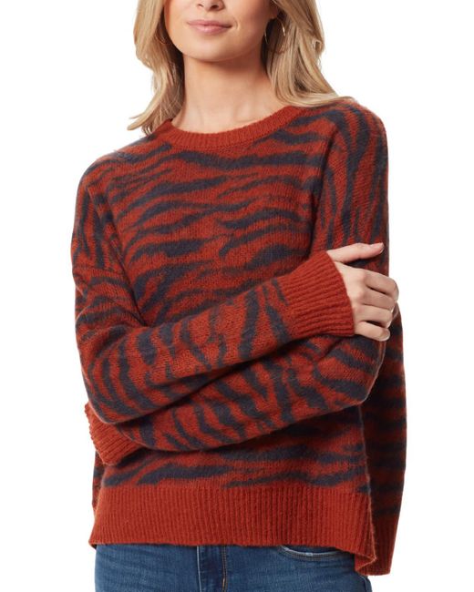 Jessica Simpson Printed Cuffed Hem Pullover Sweater in Red | Lyst