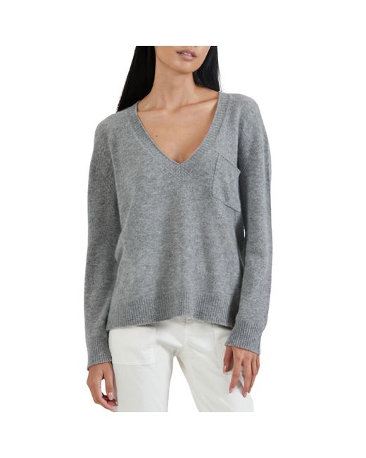 ATM Gray Cashmere Deep V-neck Pocket Sweater