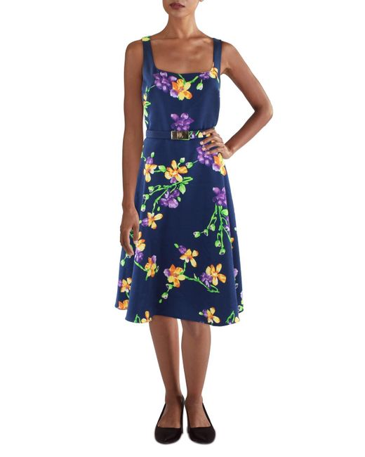 Lauren by Ralph Lauren Blue Floral Knee Length Fit & Flare Dress
