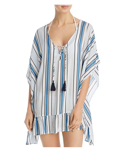 Surf Gypsy Blue Ruffled Lace Up Cover-up