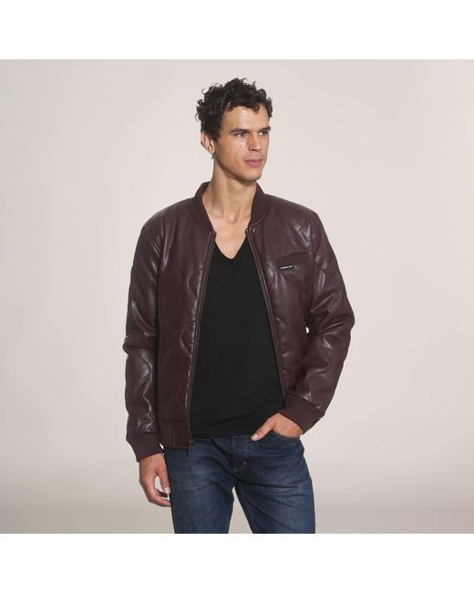 Members Only Black Faux Leather Oval Quilted Bomber Jacket for men