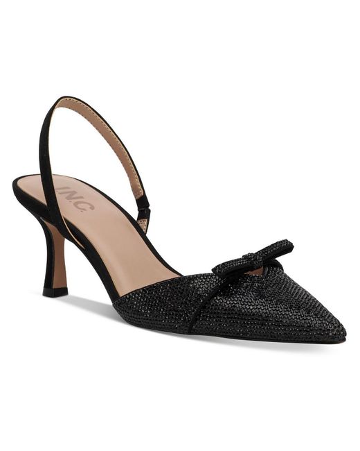 INC Black Gelsey Embellished Ankle Strap Slingback Heels