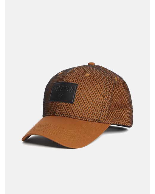 Guess Factory Brown Mesh Logo Patch Trucker Hat for men