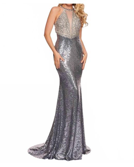 Rachel Allan Women's Metallic Organza Sequin Evening Gown