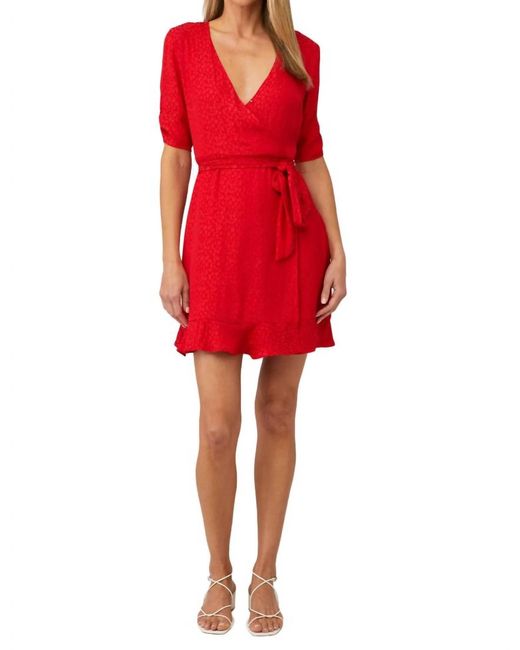 1.STATE Red Cinched Sleeve Tonal Leopard Wrap Dress