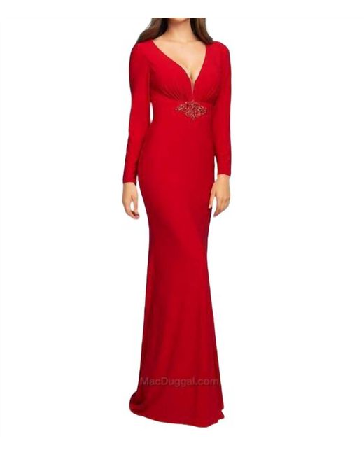 Mac Duggal Red Long Sleeve Gown