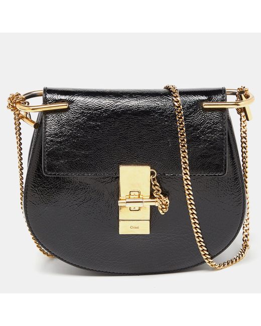 Chloé Black Patent Leather Small Drew Chain Crossbody Bag