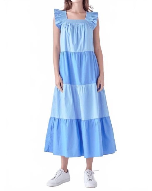 English Factory Ruffle Detail Colorblock Midi Dress in Blue | Lyst