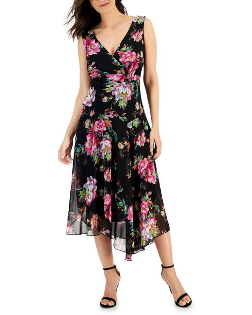 Connected Apparel Black Floral Print Crepe Maxi Dress