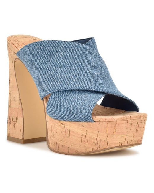 Nine West Blue Girlz 8 Denim Peep-toe Platform Sandals