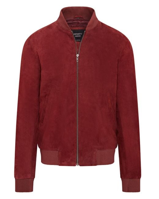 Infinity Leather Red Soft Goat Suede Ma-1 Varsity Bomber Jacket for men