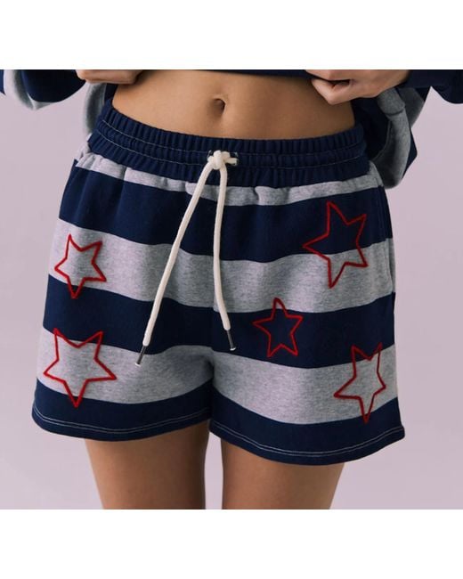 Chaser Brand Blue Embroidered Stars Shorts