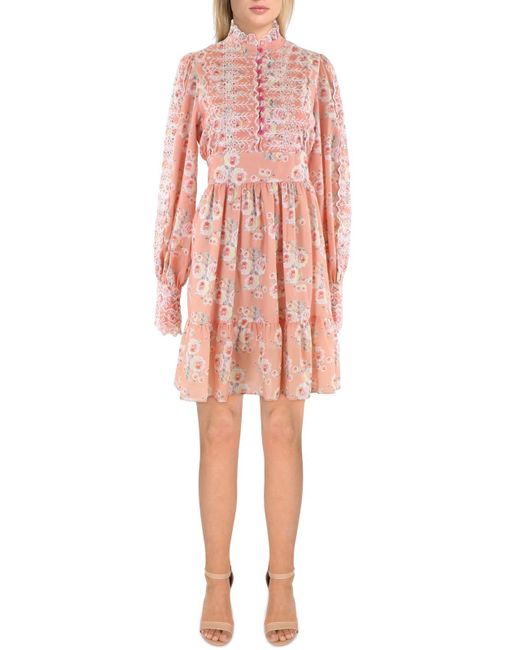 Beulah London Pink Cotton Short Fit & Flare Dress