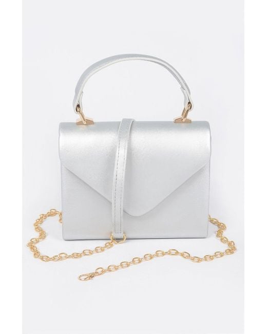 Fashnzfab Gray Faux Leather Simple Handle Clutch