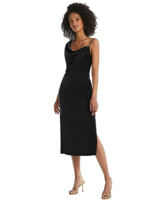 Social Asymmetrical One-Shoulder Velvet Midi Slip Dress in Black | Lyst