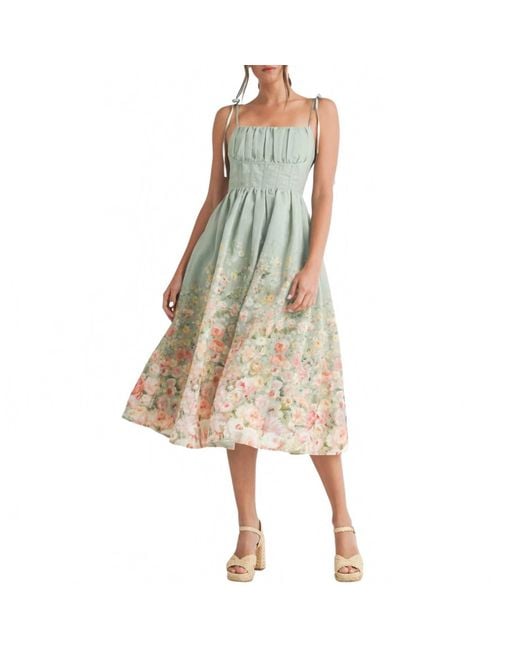 Endless Blu. Natural Floral Print Midi Dress