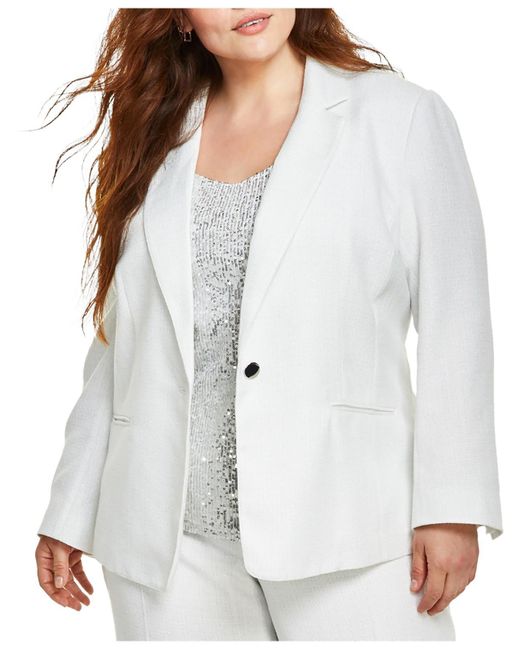 Anne Klein White Plus Metallic Suit Separate One-button Blazer