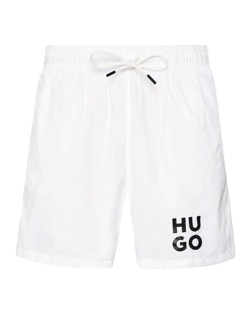 Boss White Hugo Paol Suare Logo Swim Trunks for men