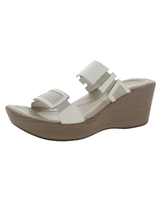 Naot White Treasure Faux Leather Slip On Wedge Sandals